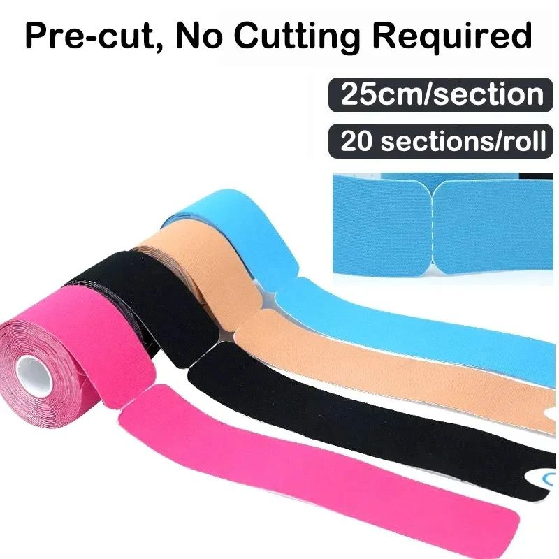 Precut Kinesiology Tape (Pre-Slit Muscle Tape) – Hypoallergenic, Water-Resistant, 180 Percent Stretch
