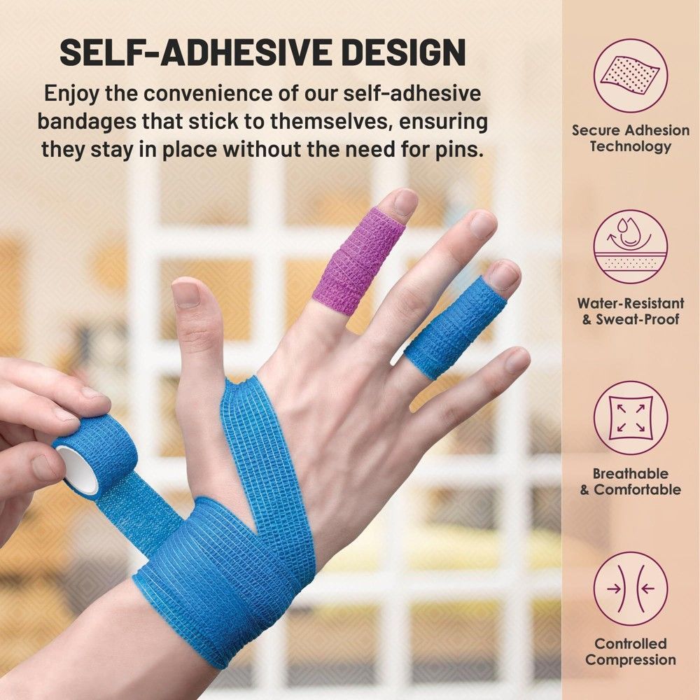 Self-Adherent Cohesive Bandage Wrap para sa Compression at Suporta | Latex-Free, Breathable, Non-Slip, Easy Tear Roll
